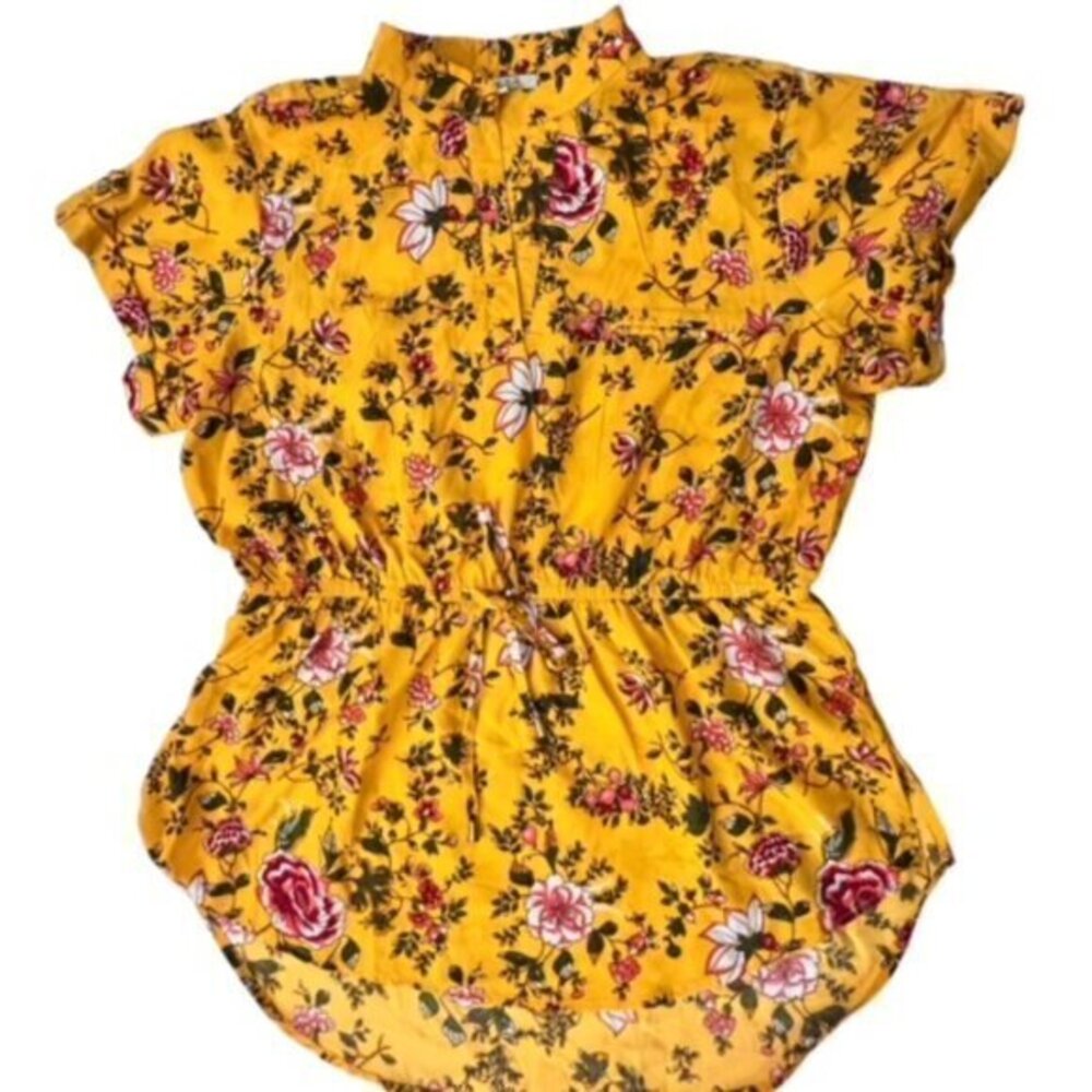 SALE!! 2 for $15 Yellow Floral Blouse Short Sleeve Drawstring Waist 3X BOHO